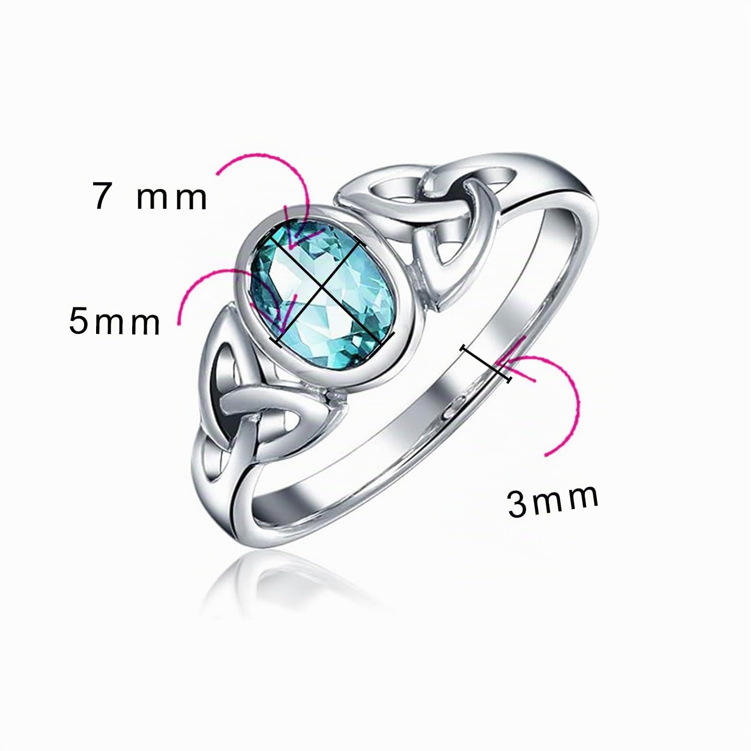 Personalisieren Geburtsstein Edelstein Oval Mondstein Amethyst Blauer Topas Bff Sorority Sister Freundschaft Keltischen Trinity Knot Triquetra Ring Für Frauen Teens .925 Sterling Silber Anpassbar