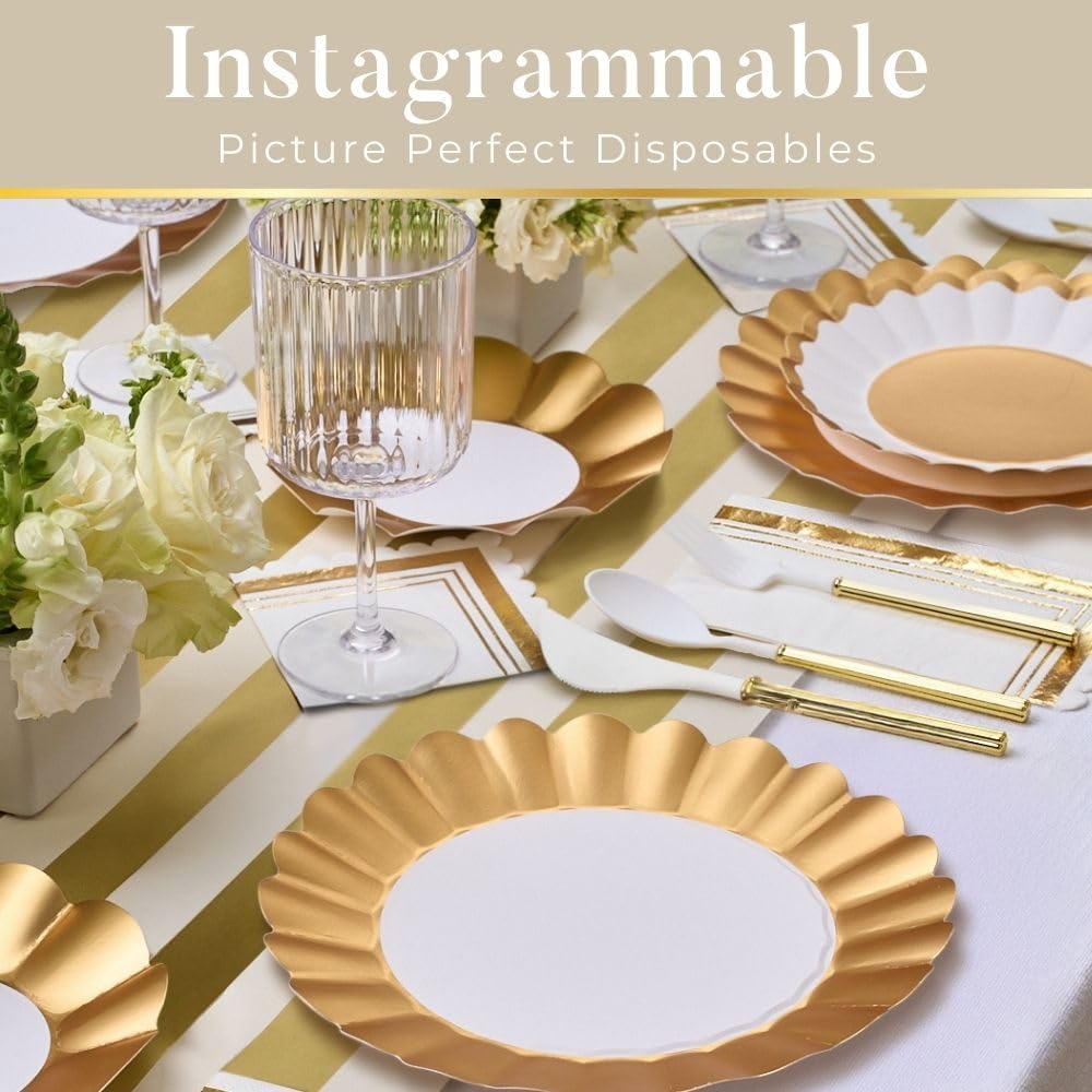 Sophistiplate 64Pcs Tableware Set. Decorative Paper Plates. Premium, Heavyweight Plates for Party Decorations. Party Supplies Set Includes Dinner, Salad, Plates & Napkins