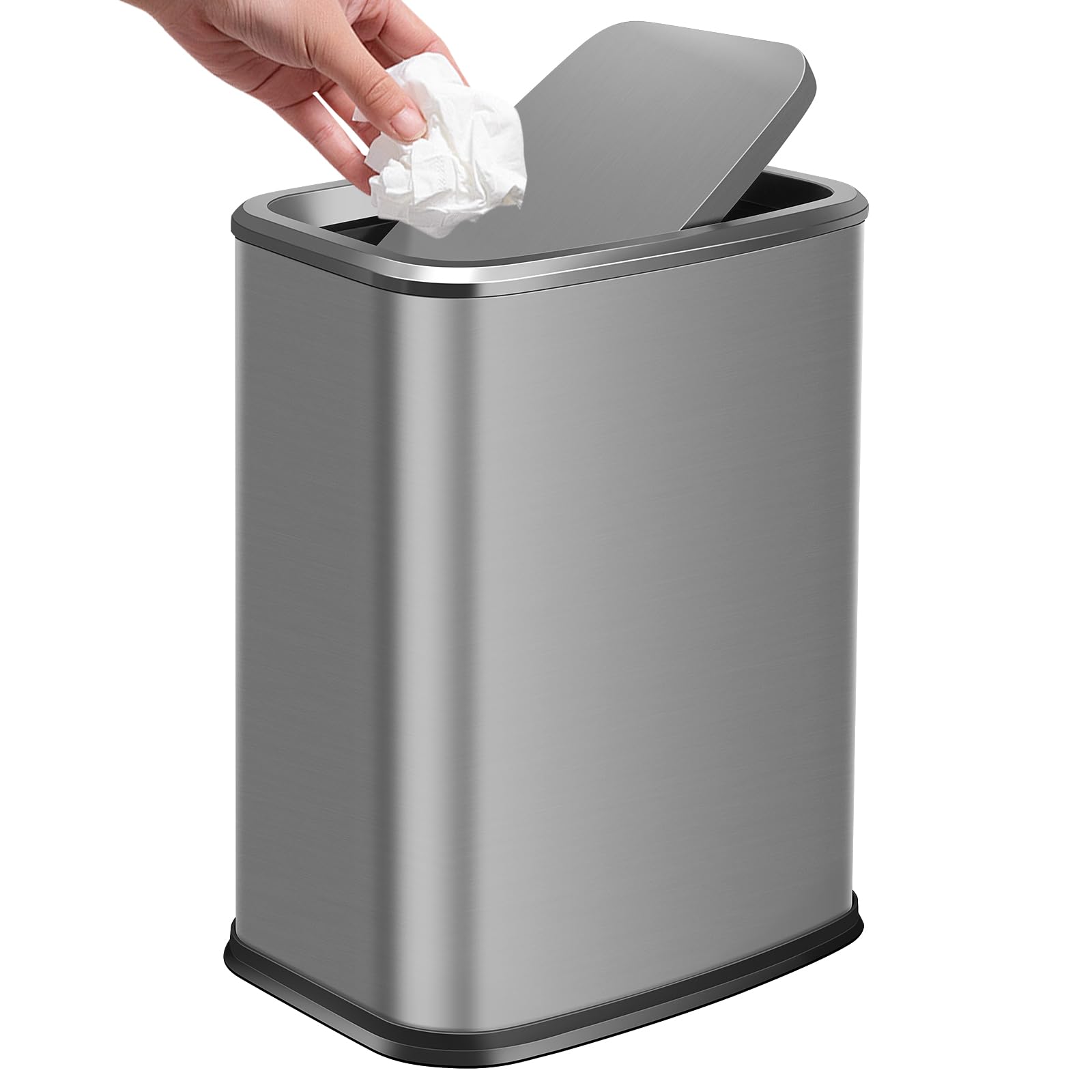 15L Bathroom Bin with Swing Lid, Stainless Steel office Kitchen Trash Bin