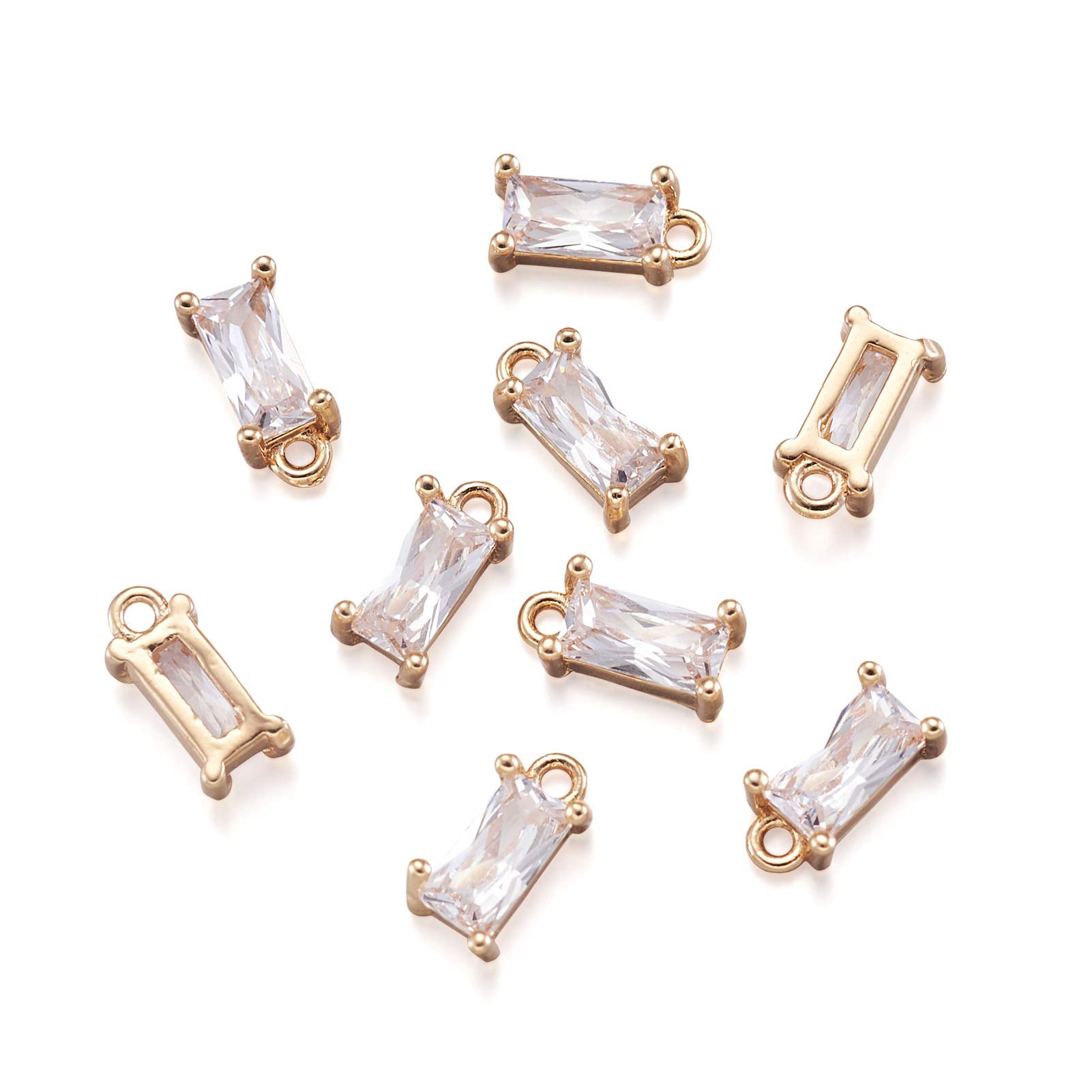 Craftdady 50pcs Transparent Clear Faceted Glass Dangle Charms Small Rectangle Crystal Pendants Beads with Light Gold Frame for Jewellery Necklace Earrings Making