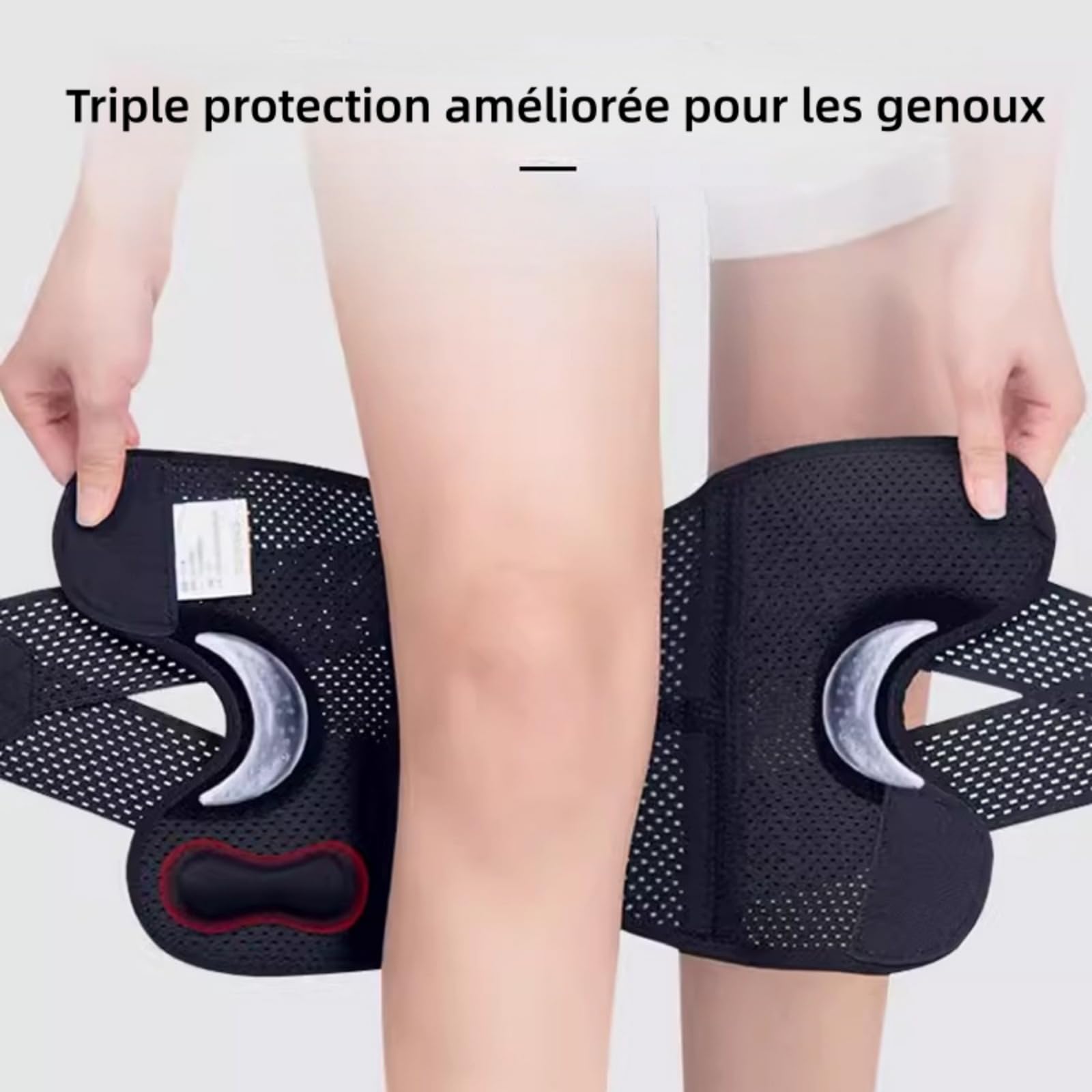 MEIION Genouillere Pieralis,Genouillère Cross Stab,Genouillère Sportive Réglable,Amorti et Anti-Choc,avec 4 Ressorts en Silicone et Garniture de Protection,Confortable et Respirante