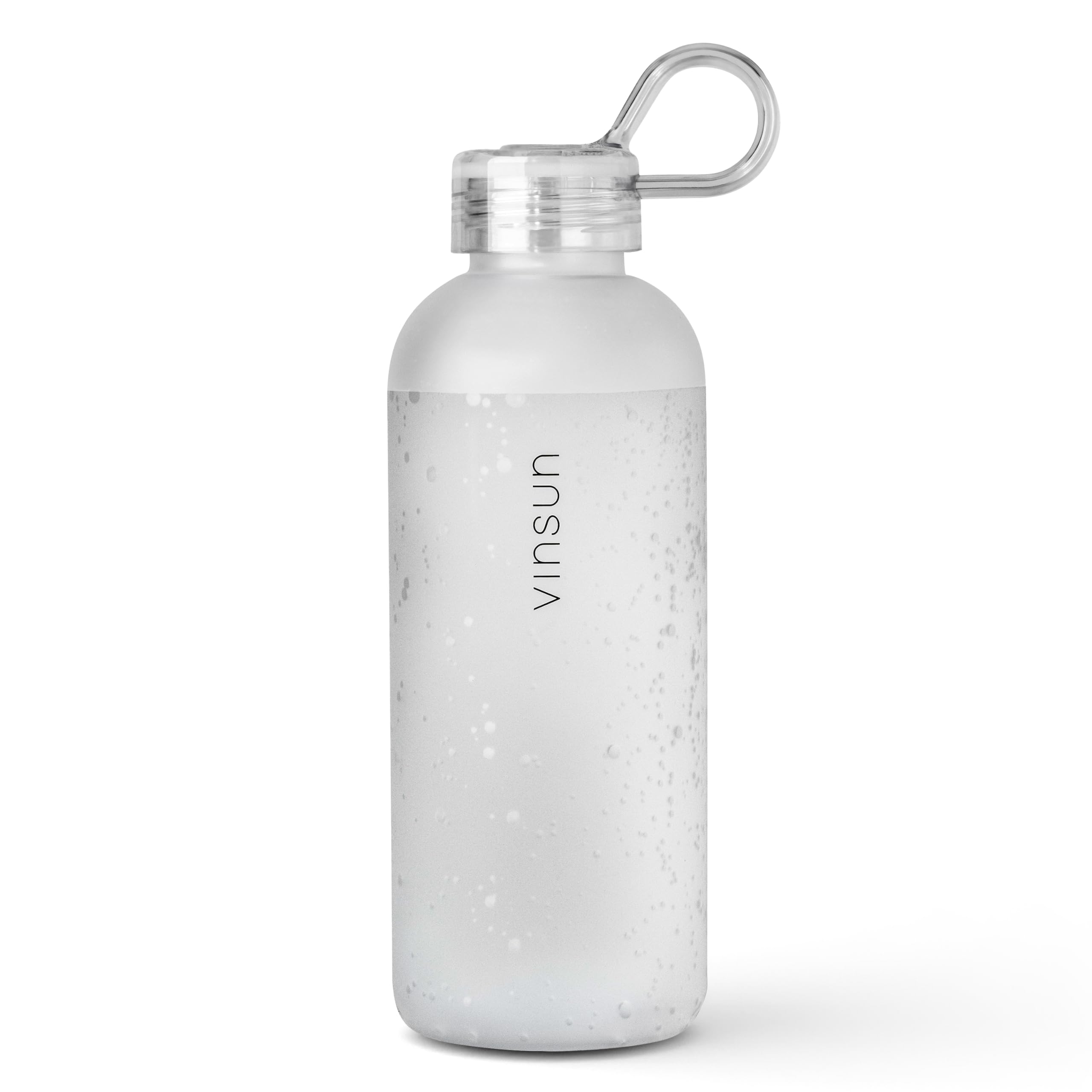 VINSUN Trinkflasche 650ml weiß mit Griff - auslaufsicher, Kohlensäure geeignet, BPA frei, Tritan - Leichte Wasser Flasche für unterwegs - Sport, Schule, Office, Gym