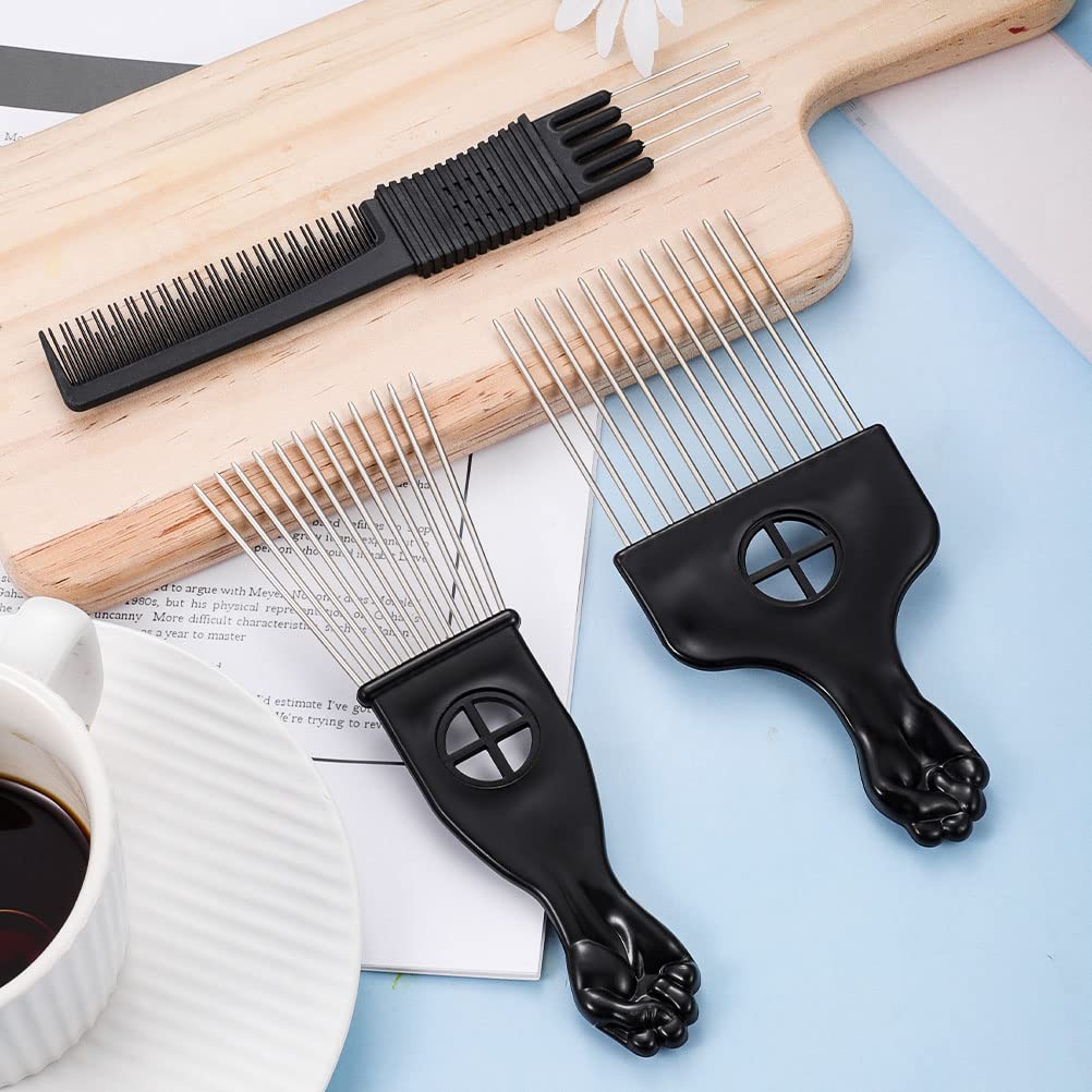 3 Pack Metal Pick Set for Afro, Beard, and Curly Styling - Teasing Combs for Men and Women image 2