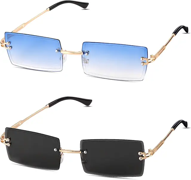 Cartier Brille Herren: 2 Paar Rechteck Randlose Retro Sonnenbrillen mit Quadratischen Linsen