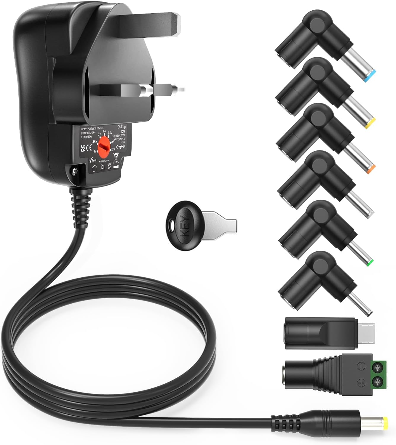 12W Universal AC Charger 3V 4.5V 5V 6V 7.5V 9V 12V 1A Regulated Multi Voltage Switch Replacement Power Supply Adapter for Household Electronic Devices CCTV Routers Speaker Android TV Box Camera