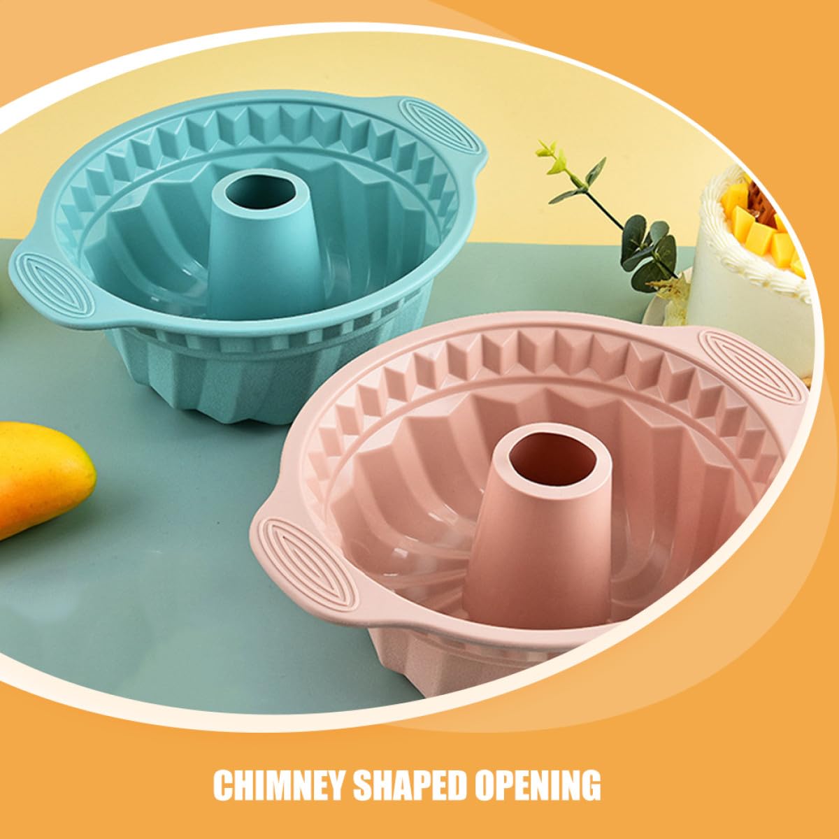 Set 3 Stampi in Silicone Alimentare per Torte Mousse e Chiffon, Teglia Rotonda Scanalata Maniglie, Antiaderente e Riutilizzabile per Forno e Dessert, per Feste e Riunioni
