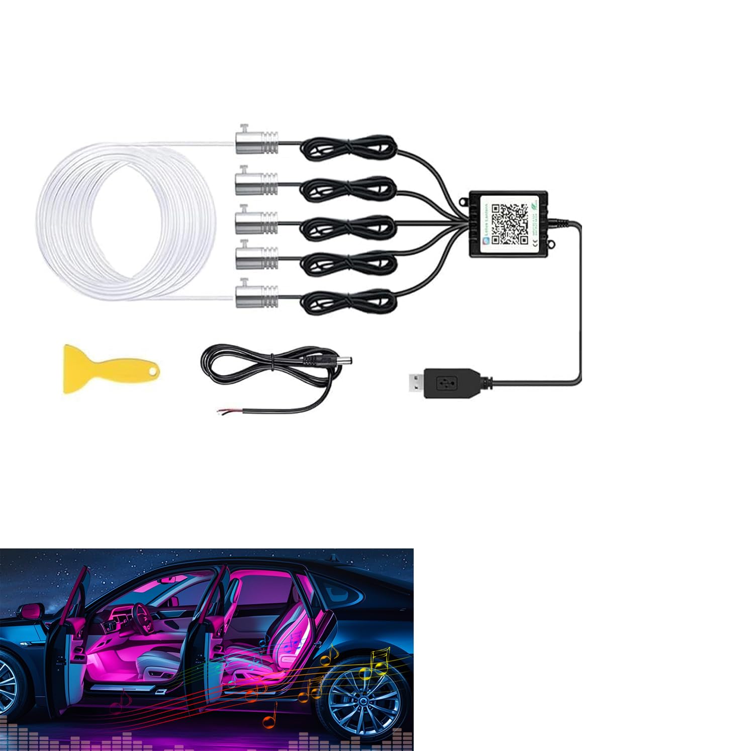 YUGUANG 5 IN 1 Auto Ambientebeleuchtung, RGB LED Innenbeleuchtung Streifenlichter 600cm mit 16 Millionen Farben