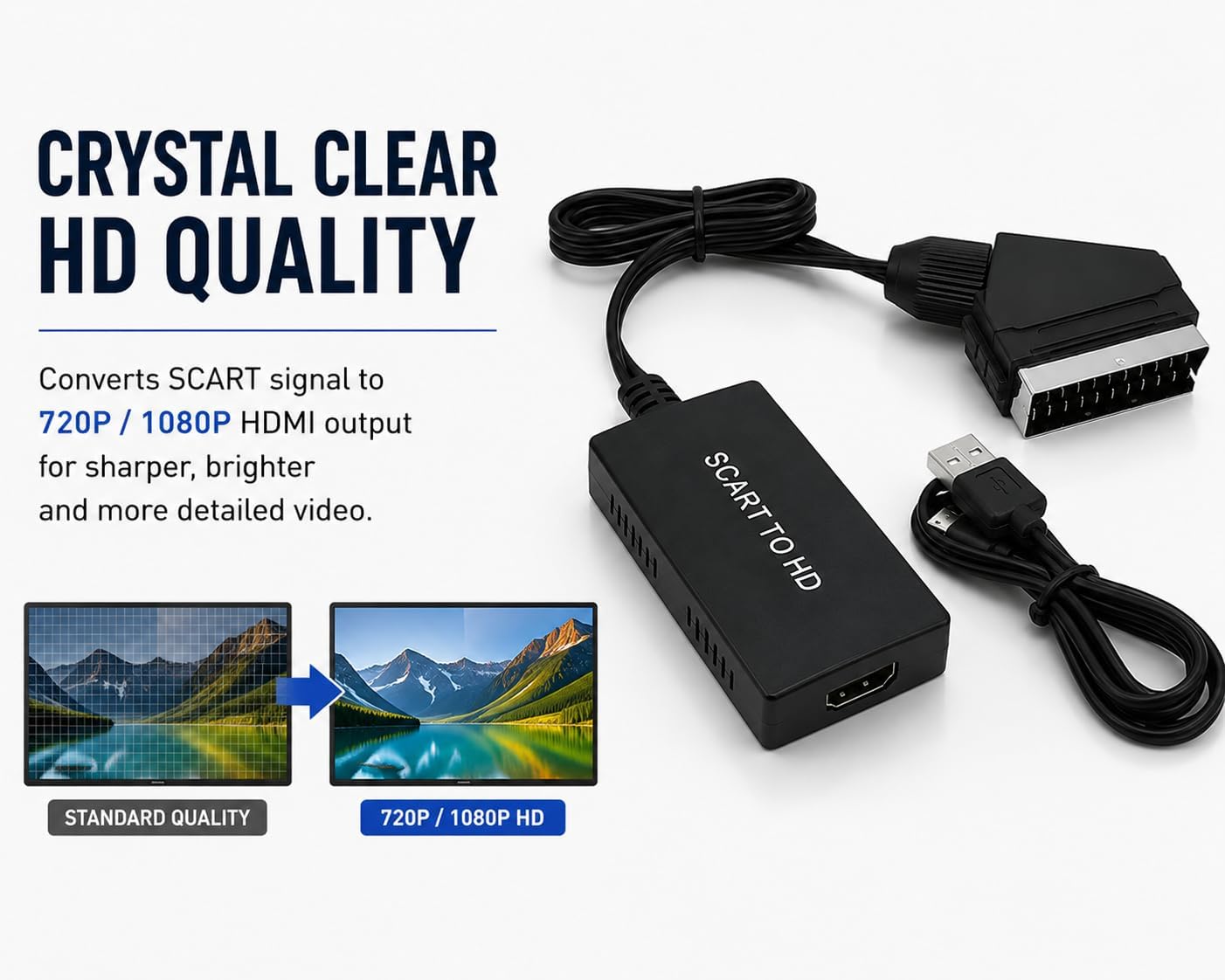 Master Cables SCART to HDMI Converter Adapter – SCART to HDMI Video Audio Converter Cable with 720P/1080P Upscaling – Compatible with VHS, VCR, DVD Player, Set Top Box, HDTV, Monitor & Projector