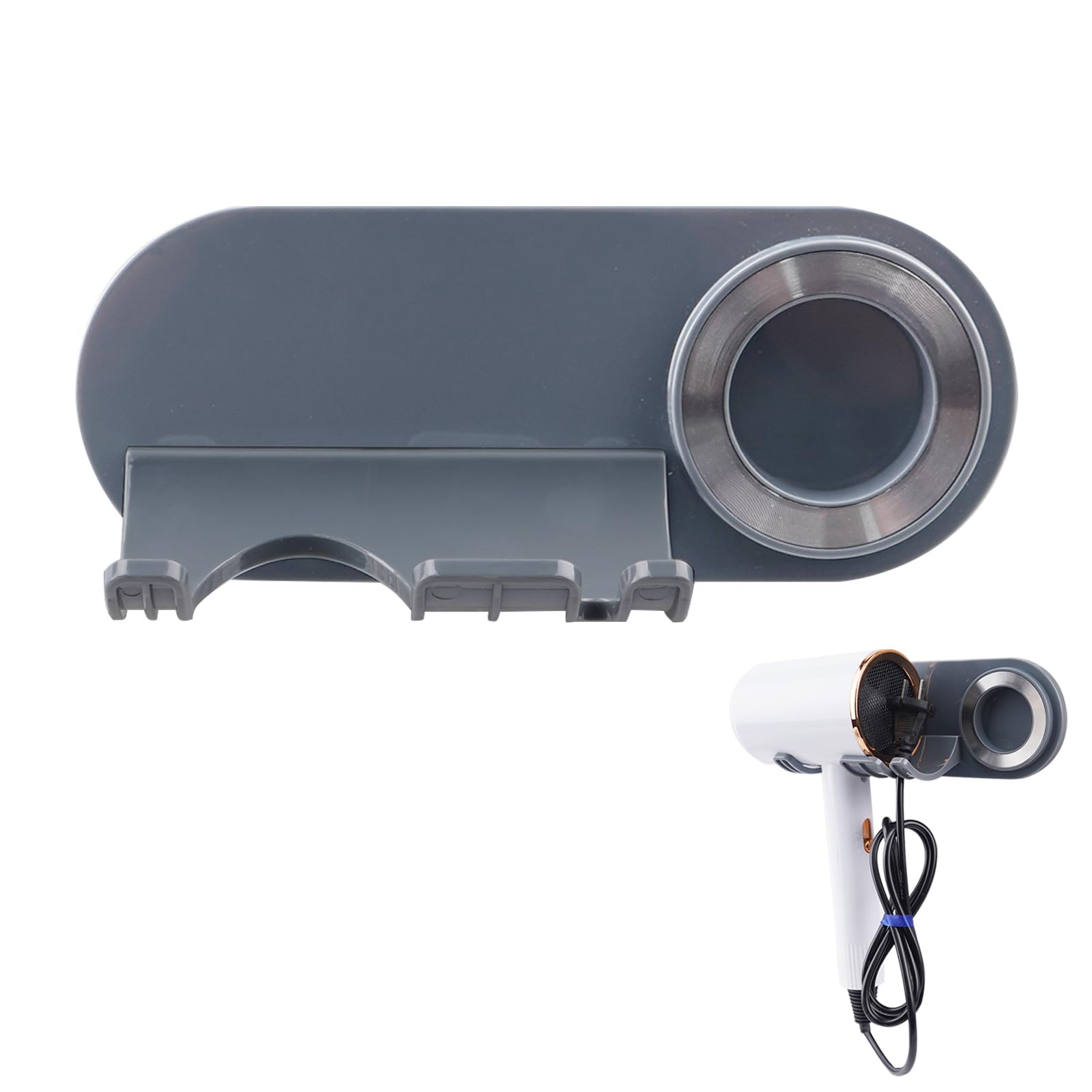 Soporte Secador de Pelo Magnético de Pared con Portaboquillas, Colgador Sin Taladrar, Gris