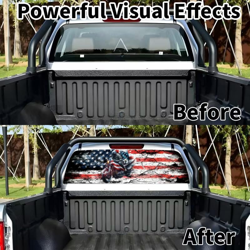 Image of Back Window Decals for Trucks - 65x17.3 in American Flag Window Decal Rear Window Decals for Truck Decor, Creative Truck Rear Window Decal for Personalized Decoration - AFD-10-S