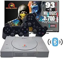 Console Retrô PSX com 93 mil jogos + 2 Controles diversos Games e Jogos + 700 Jogos PS1 (Cinza, Controles sem fio)