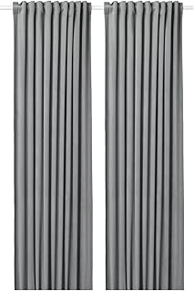 Gray Velvet-Like Curtains with Heading Tape, 2 Panels Soft Drapes for Li...