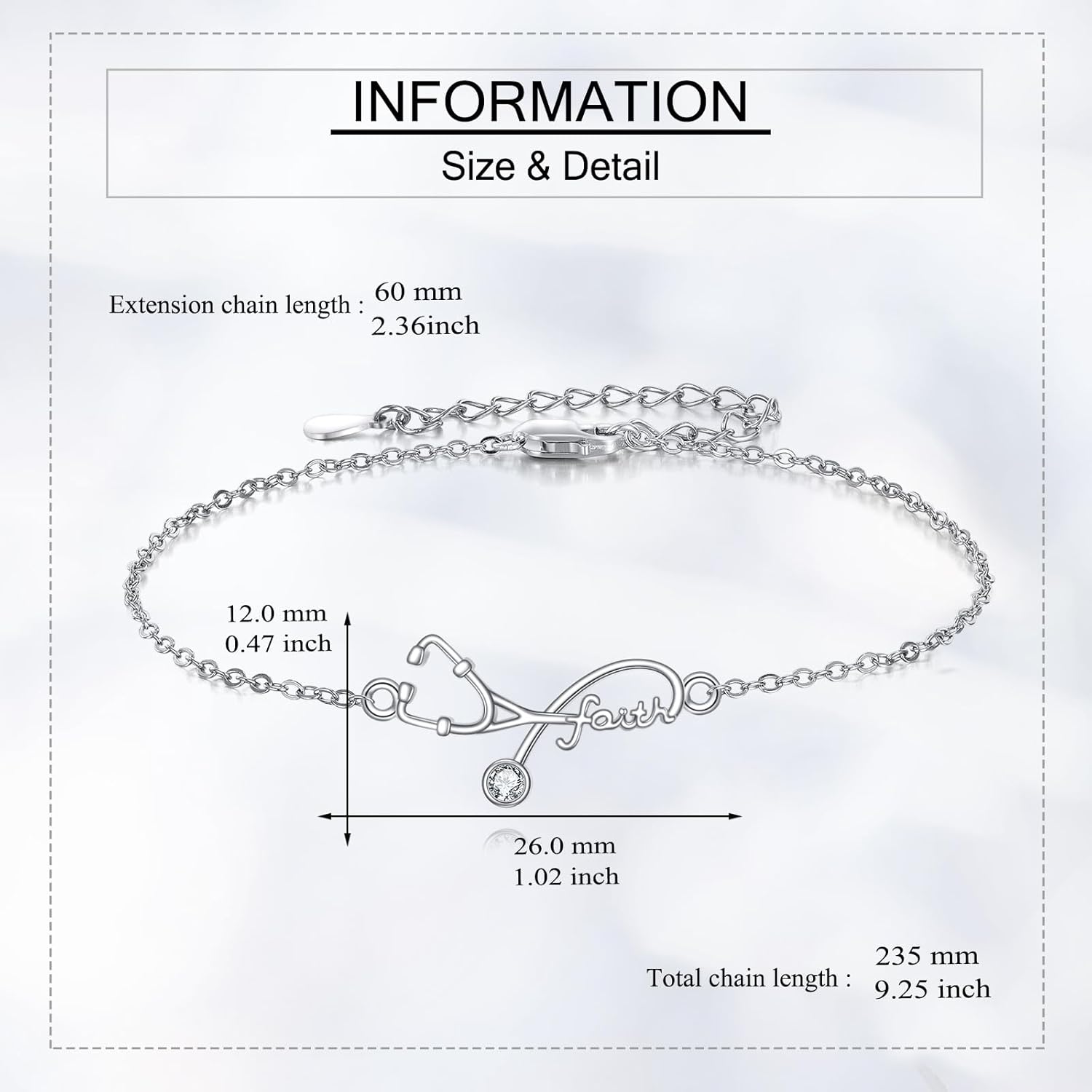 Faith Stethoscope Bracelet Sterling Silver Stethoscope Faith Adjustable Bracelet Nurse Jewelry for Women Doctor Medical - Image 4