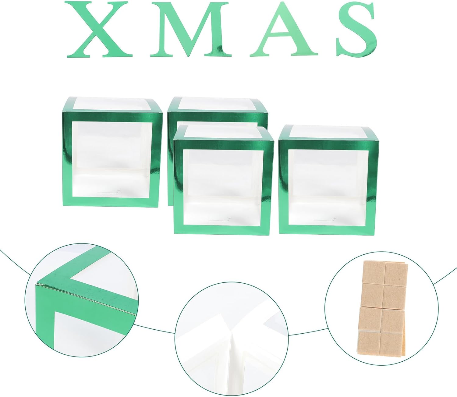 Christmas Balloon Storage Box Set, Green Balloon Display Case with Xmas Letters, Party Prop Organizer for Holiday Decorations and Festival Events