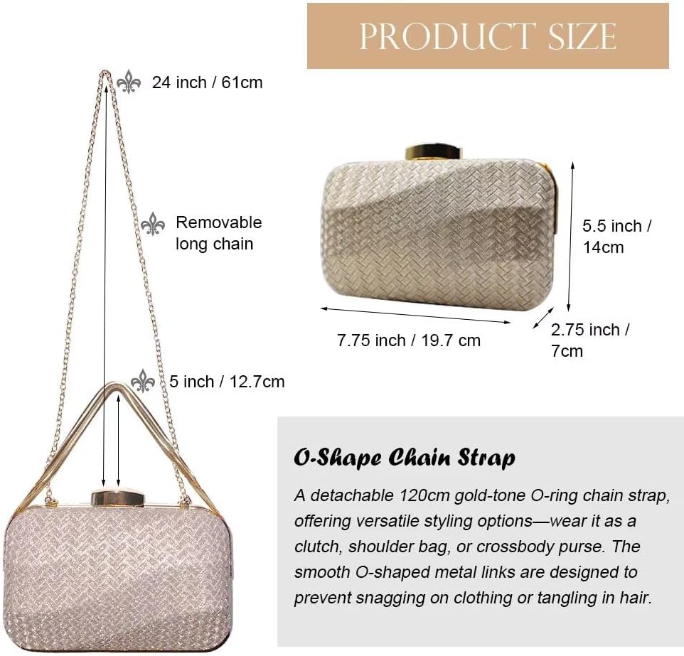 Clutch Purses for Women - Mini Fashion Evening Bag - Wedding Purses for Women with Metal Chain for Prom, Dinner