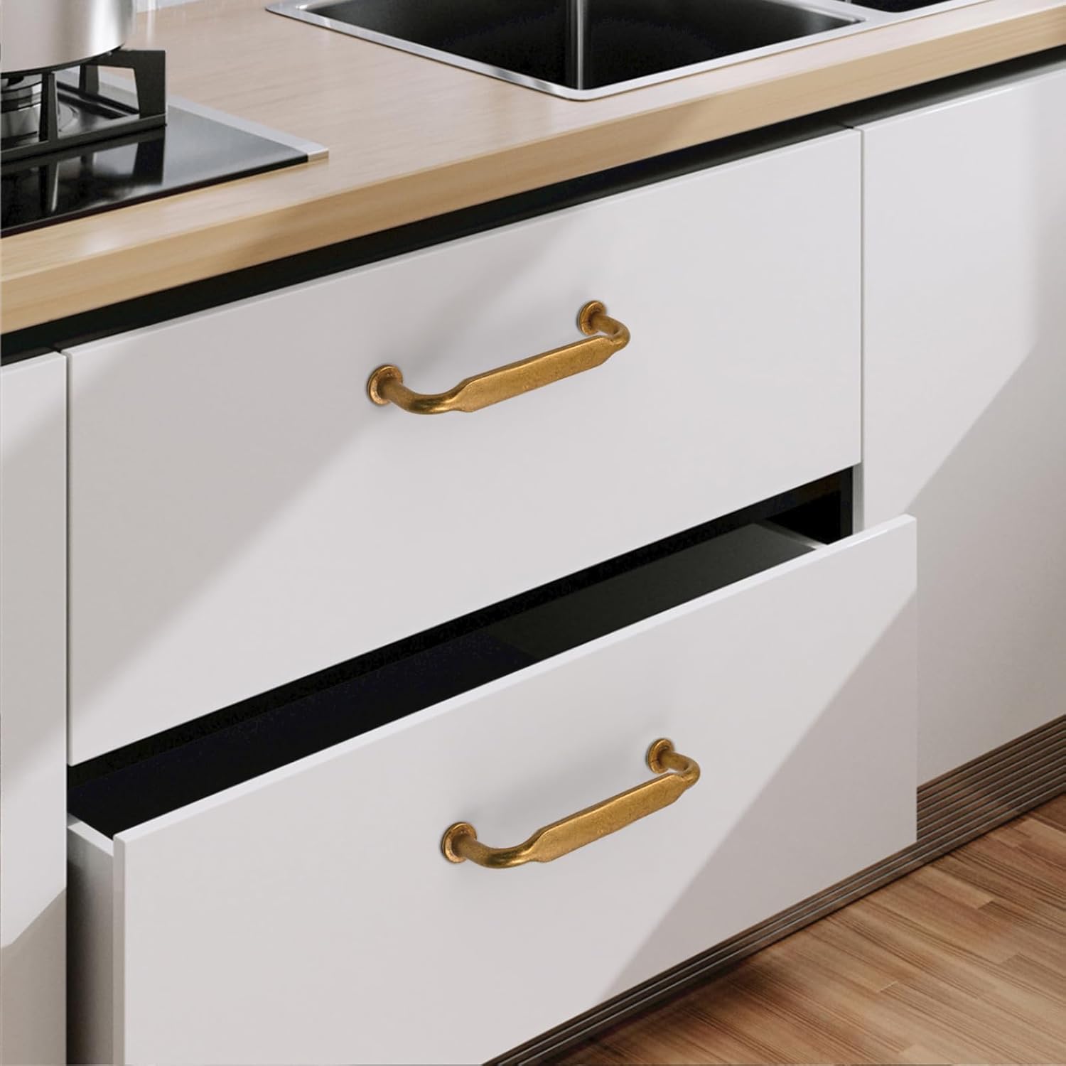 10 Pack Antique Brass Cabinet Pulls 3 Inch(76mm) Hole Centers Kitchen Cabinet Handles Solid Zinc Alloy Cabinet Hardware Kitchen Cabinet Handles for Bathroom Dresser Pulls