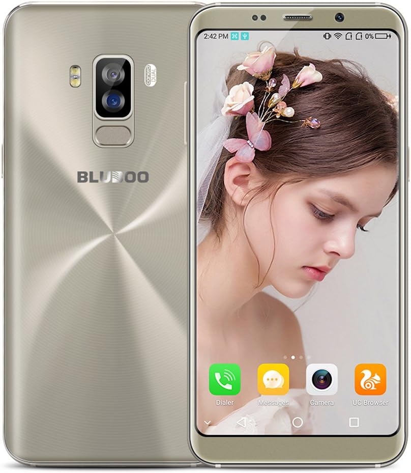 Unlocked 4G Smartphone, 5.7" Bluboo S8 Android 7.0 MT6750T Octa Core 3GB RAM 32GB ROM Dual SIM Mobile Phone with Dual Rear Camera Fingerprint 3450mAh Battery OTA SIM-Free Cellphone (Gold)