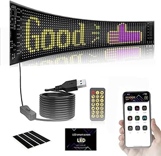 Insegna Luminosa Led Programmabile,Insegna Led Programma,92 Mm x 374 Mm Flessibile Display Led,Insegna Luminosa Led Sostegno Testo,Con Controllo Tramite App e Telecomando,Per Auto, Camion, Ecc.