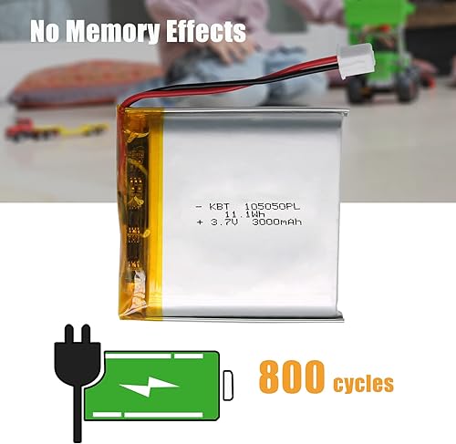 Miniatura 4 de Batería de polímero de litio KBT 3.7V 3000mAh 105050 Reemplazo de baterías recargables de iones de litio con conector JST 2.54 para monitor de bebé,