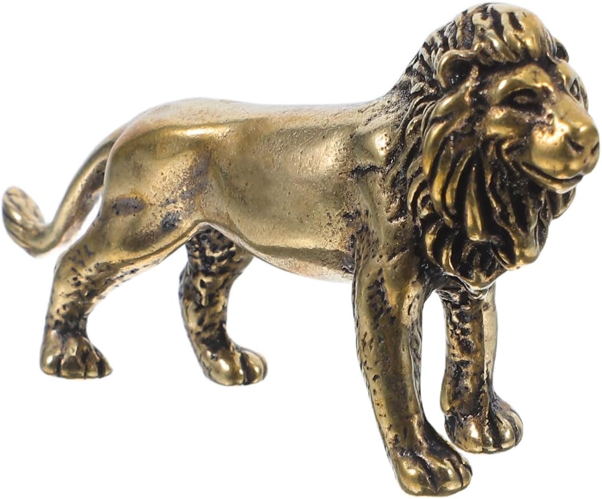 Elegant Brass Lion Statue - Compact Artistic Desktop Decor for Office & Home - Smooth Texture,for Professionals & Feng Shui Enthusiasts