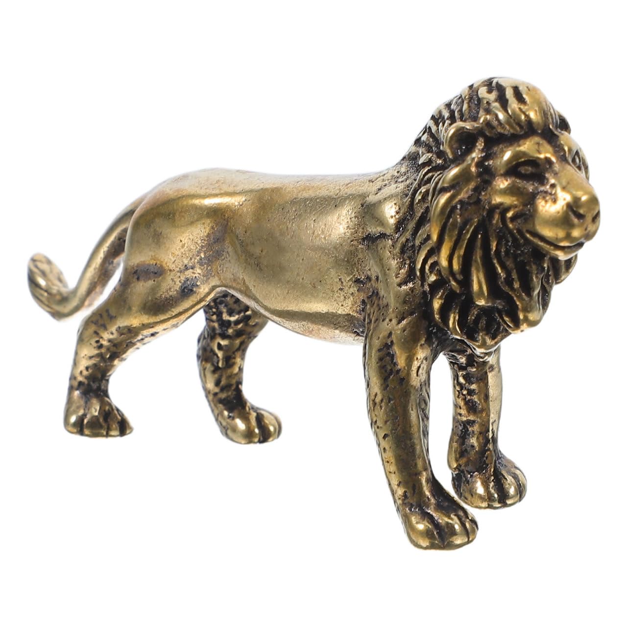 Elegant Brass Lion Statue - Compact Artistic Desktop Decor for Office & Home - Smooth Texture,for Professionals & Feng Shui Enthusiasts