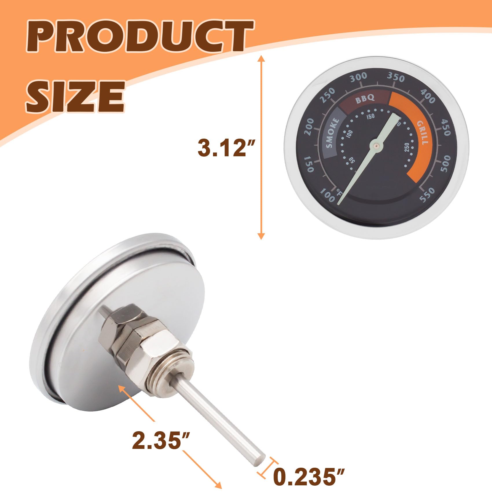 3695528R06 Analog Smoker Temperature Gauge Compatible with Oklahoma Joe's Smokers and Most 13/16-inch Opening Charcoal Grills & Charcoal Smokers, BBQ Temp Gauge Stainless Steel Thermometer (1pack 3695528R06 Analog Smoker Temperature Gauge Compatible with Oklahoma Joe's Smokers and Most 13/16-inch Opening Charcoal Grills & Charcoal Smokers, BBQ Temp Gauge Stainless Steel Thermometer (1pack