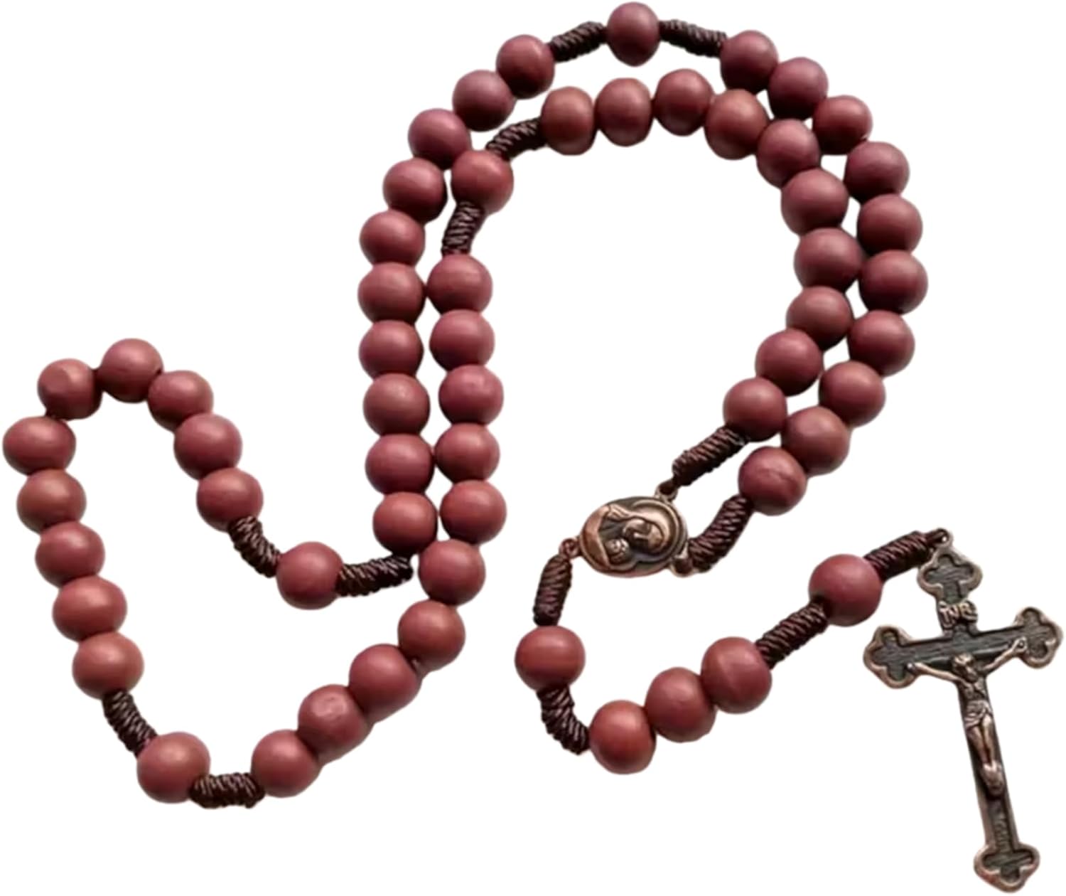 10mm Rosary Catholic Rosary Beads Hand Woven Rosary Necklace Prayer Beads Cross Necklace St. Christopher Center and Cross Pendant Rosary Bead Necklace Women Men