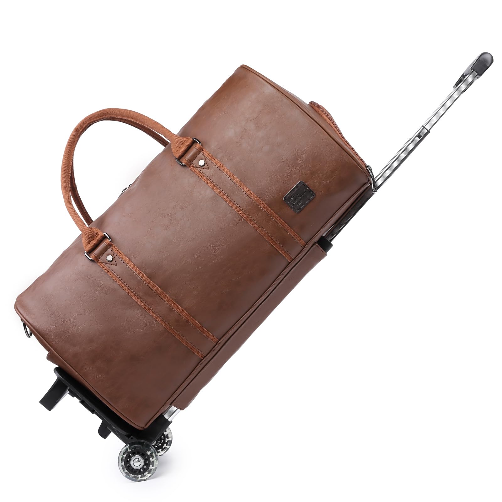 seyfocnia Rolling Duffel Bags with Wheels,Waterproof Duffle Bags with Removable Rollers Carry on Duffel Bag with Wheels Leather Duffle Bags with Shoes Compartment for Men and Women Brown