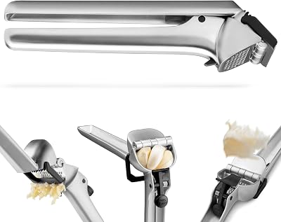 Dreamfarm Garject 2-In-1 Garlic Peeler, Garlic Press & Mincer with Garlic Peel Ejector, Chrome-Plated Zinc - Black