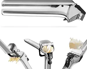Dreamfarm Garject | Non-Scratch Garlic Press with Ejector | All-In-One Garlic Mincer Tool | Chrome Plated Zinc Garlic Peeler | Easy-To-Clean Garlic Presser | No Peel Needed & No Smelly Fingers | Black