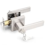 Probrico Entry Door Levers Brushed Nickel with Different Keys, Heavy Duty Hardware for Exterior Front and Back Door,Lockable, Keyed Entrance Lock,Universal Handling,Transitional Style, 1 Pack
