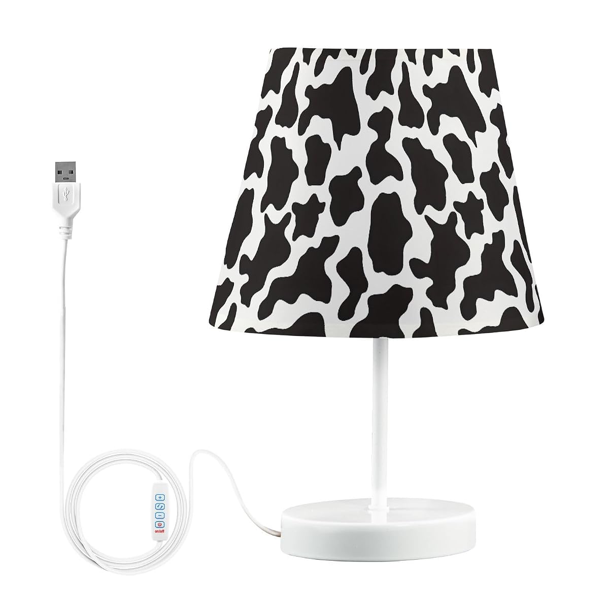 ALAZA Black White Cow Print Decor Bedside Table Lamp with USB Port 3 Color