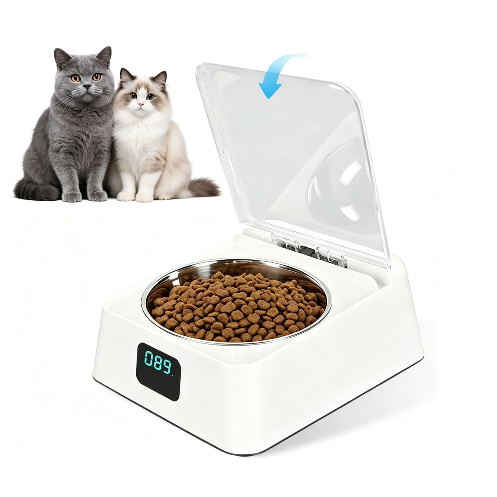 Nassfutterautomat für Katzen - Induktiv Aufklappbarem Deckel Futterautomat Katze Nassfutter,Automatisierte Futterspender für Katzen Nassfutter Trockenfutter Fressnapf