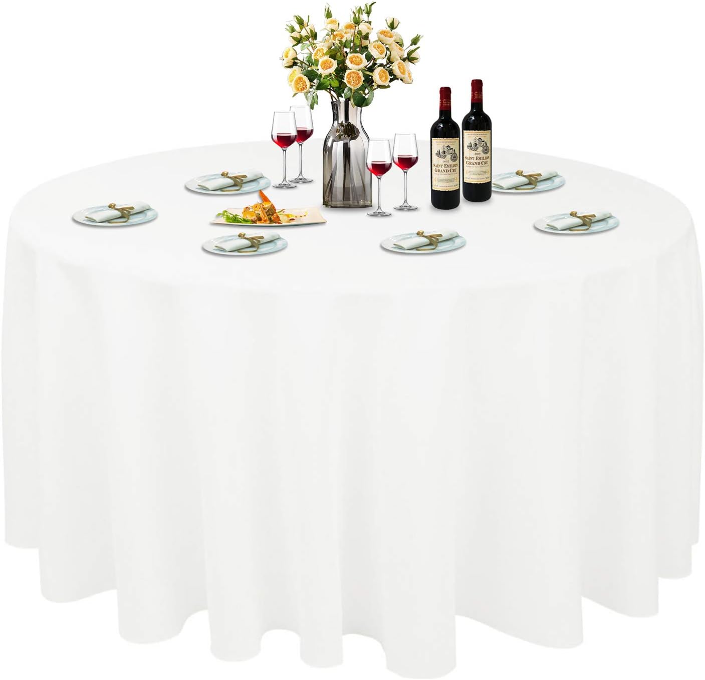 ABCCANOPY Round Tablecloth 120" Inch Round Table Cloths for Circular Table Cover Washable Polyester - Great for Buffet Table, Parties, Holiday Dinner, Wedding & More