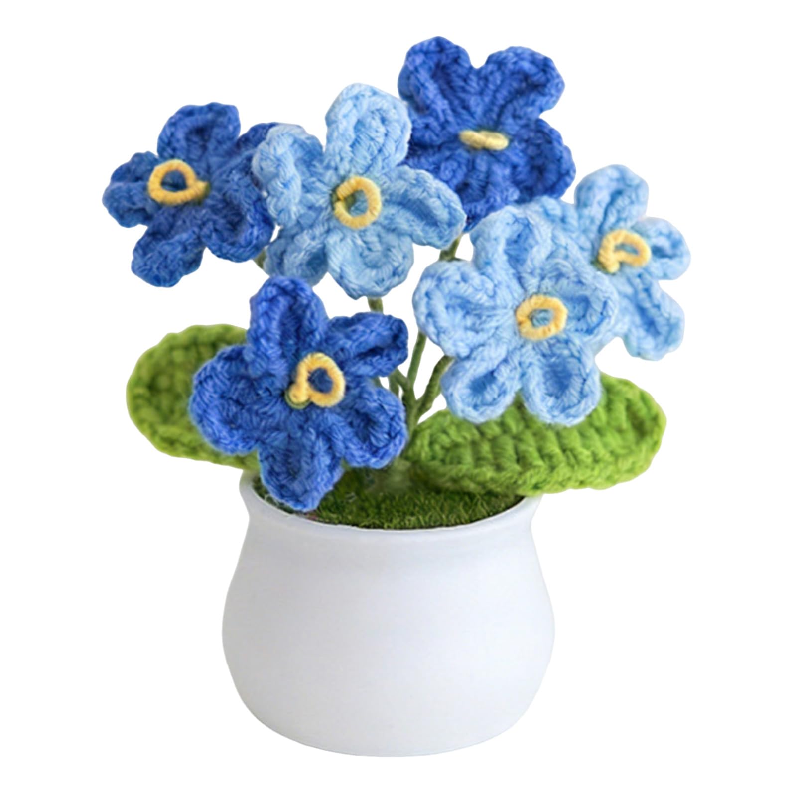 Crochet Flower Bouquet Forget Me Not Knitted Flowers Small Potted Plant Lotus Flower Cute Stuff for Desk Decor No Maintenance Gift for Women Thank You Teacher Gifts Home Office Decoration(Blue)