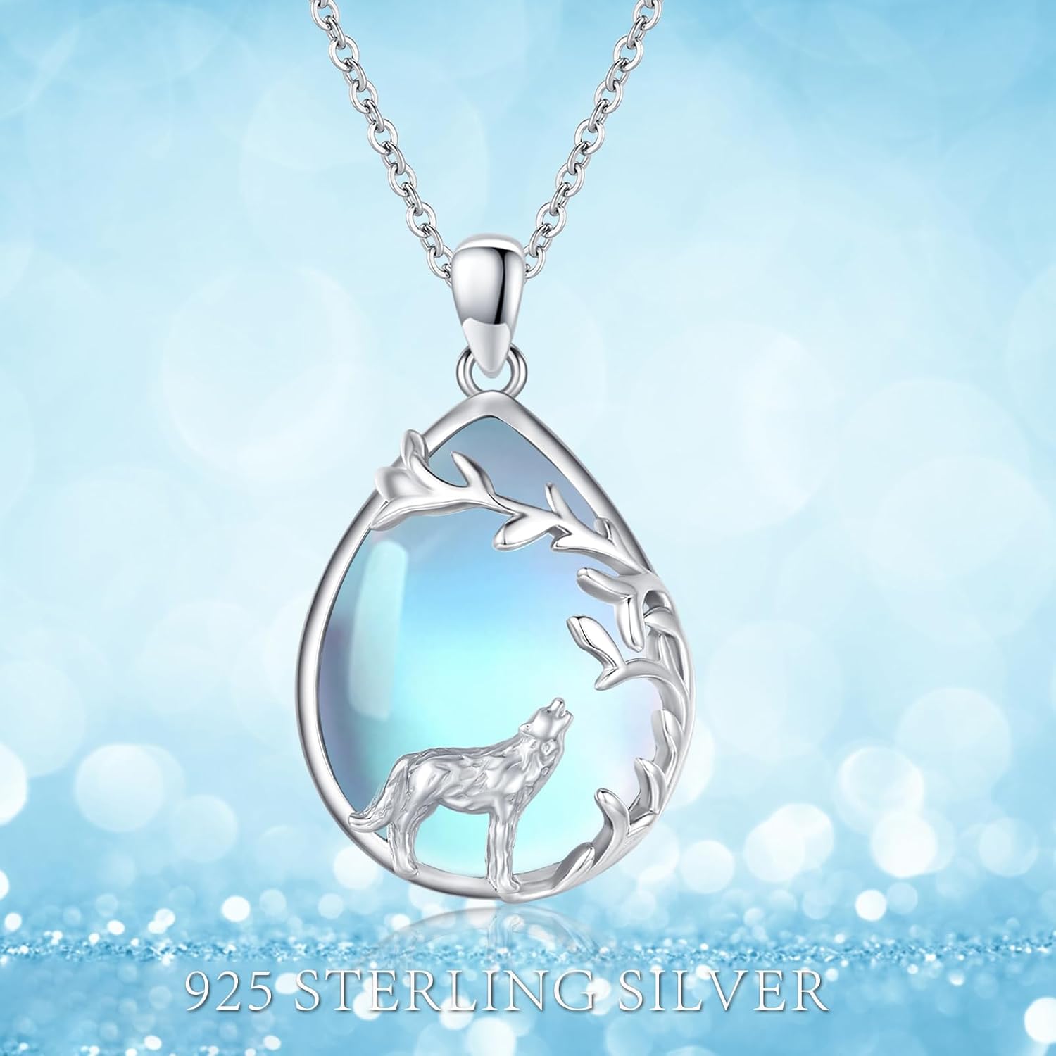 Wolf Necklace for Women S925 Sterling Silver Moonstone Celtic Wolf Necklace Tree of Life Pendant Animal Jewelry Gift for Mom Daughter Wife Halloween - Image 6