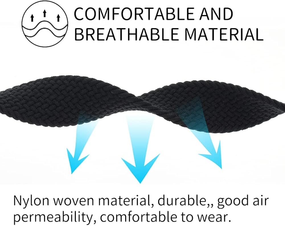 Vozehui Braided Solo Loop band Compatible with Fitbit Versa 3/Fitbit Sense,Breathable Elastic Soft Nylon Adjustable Sport band Replacement Band for Fitbit Versa 3/Old Version Fitbit Sense Women Men