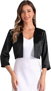 Allegra K Damen Elegant Bolero 3/4-Ärmeln Satin Cardigan