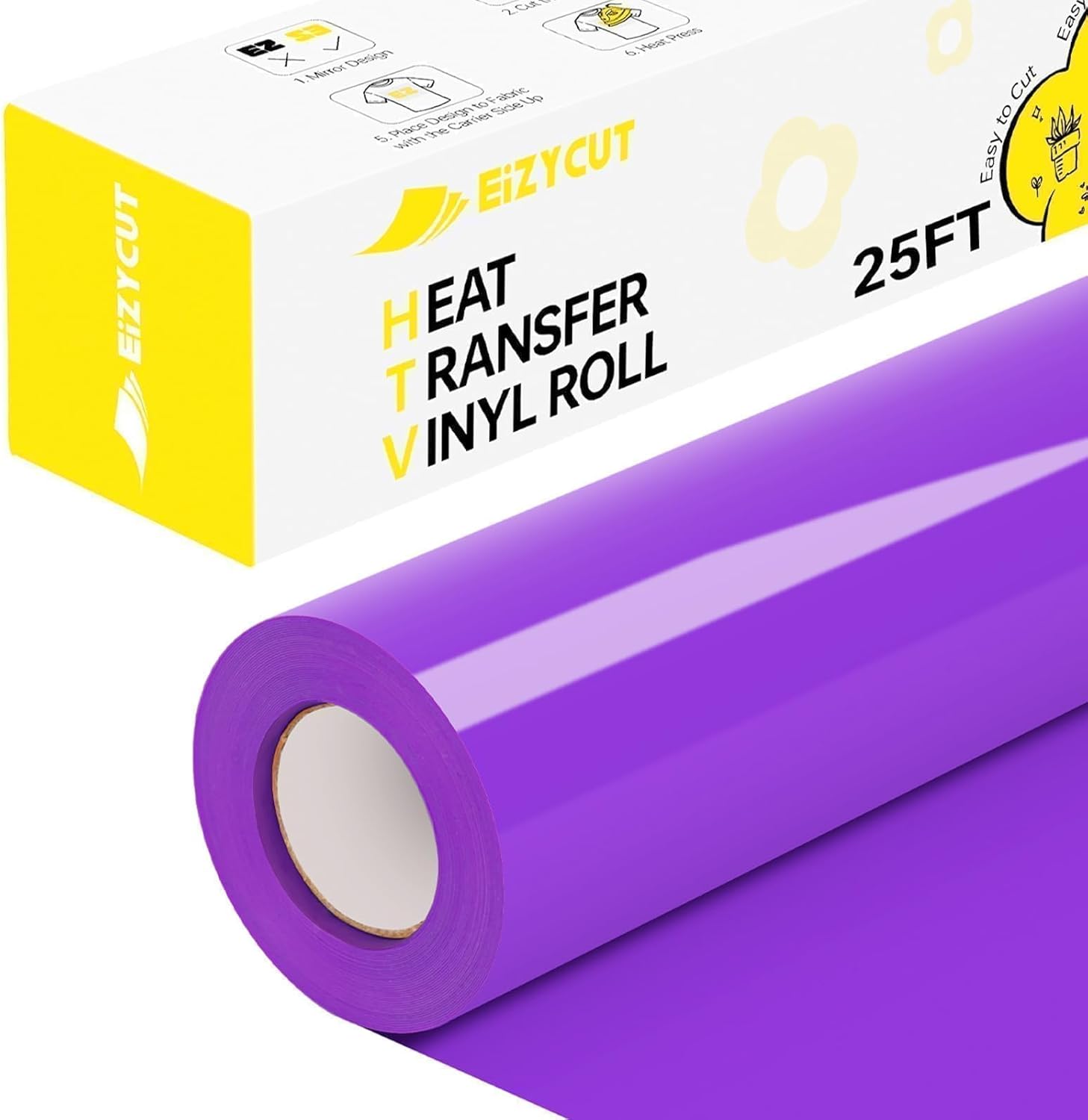 Purple HTV Heat Transfer Vinyl - Eizycut 12" x 25FT Easy to Cut & Weed Purple Iron on Vinyl Roll for T Shirts, Fabrics & DIY Projects, HTV Vinyl Compatible with All Cutting Machines