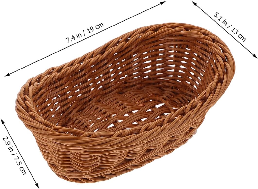 Zerodeko 3pcs Woven Bread and Fruit Serving Baskets 19x13x7.5cm Plastic Imitation Rattan Storage Bins for Kitchen Dining Restaurant Use