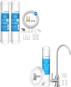 Inline Water Filter for Refrigerator and Ice Maker2 Pack,1/4" Push Connect Post Carbon Filter Replacement + Under Sink Water Filter with Faucet