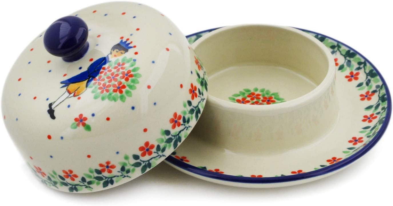 Polmedia Polish Pottery Dish with Cover UNIKAT - Charming Prince Pattern Handmade in Boleslawiec Poland by Ceramika Artystyczna + Certificate of Authenticity