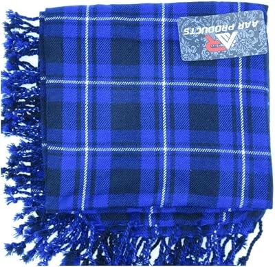 AAR Kilt Fly Plaid Acrylic Wool Scarf Rolled Fringe Shawl