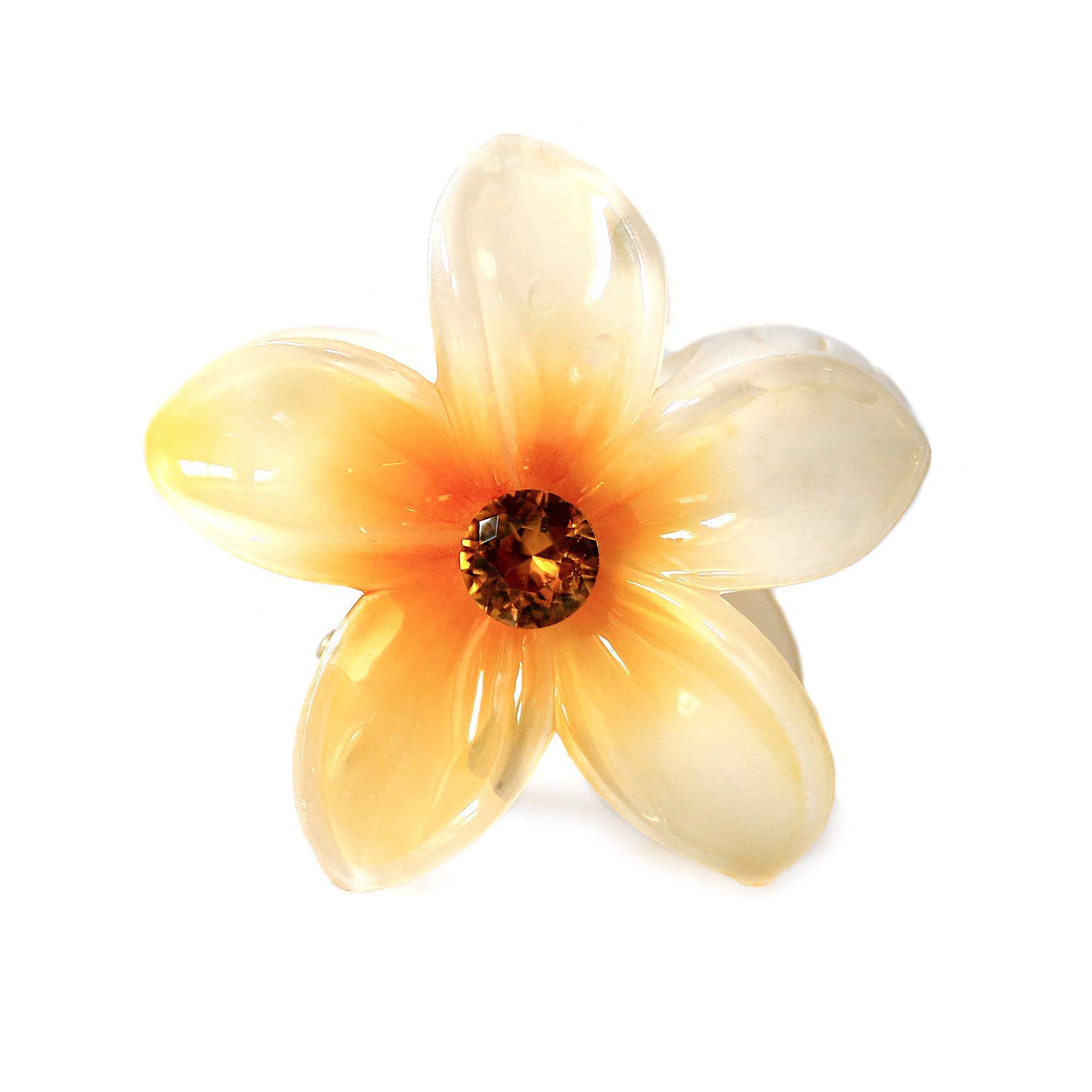 Hawaii Luau Party Dance Performance Plastic Pastel Plumeria Flower with Center Stone hair claw clips in 5 Color Pack