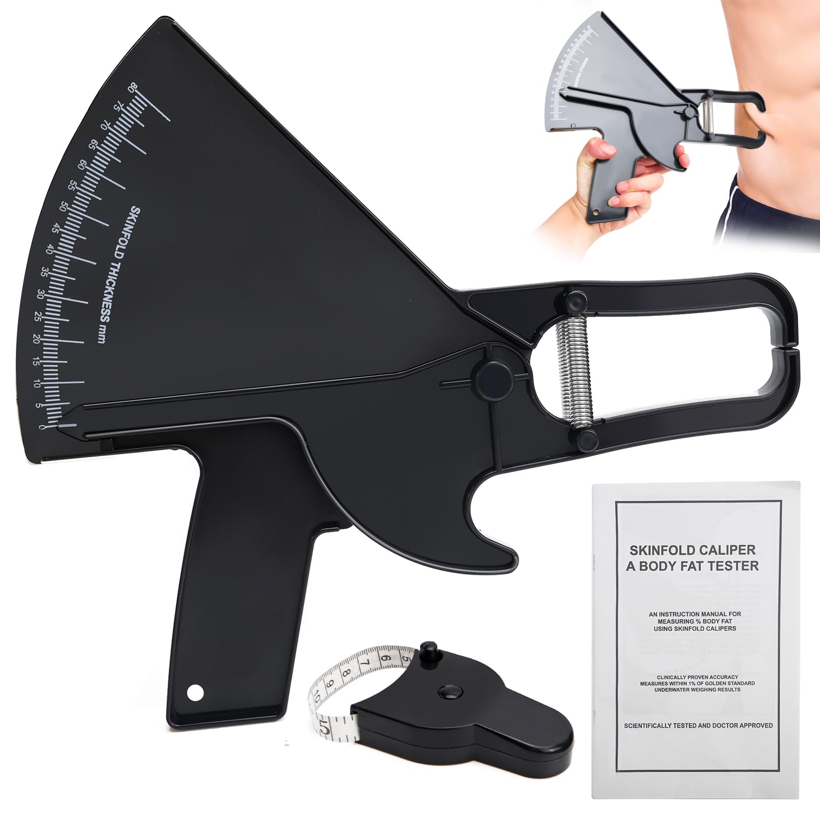 Caliper Körperfettzange, Körperfettmessgerät und Körpermaßband, Körperfett Messen, Fettmesszange zur Messung des Körperfettanteils