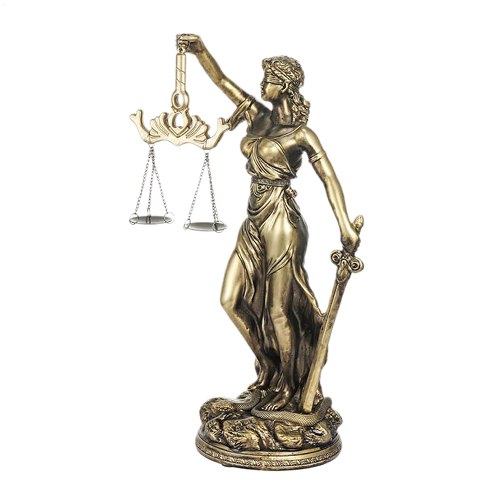 Estatua de Justitia, escultura griega de justicia, estatua de diosa de resina con oro, color bronce, figura de fantasía, decoración del hogar, pieza de colección para coleccionistas
