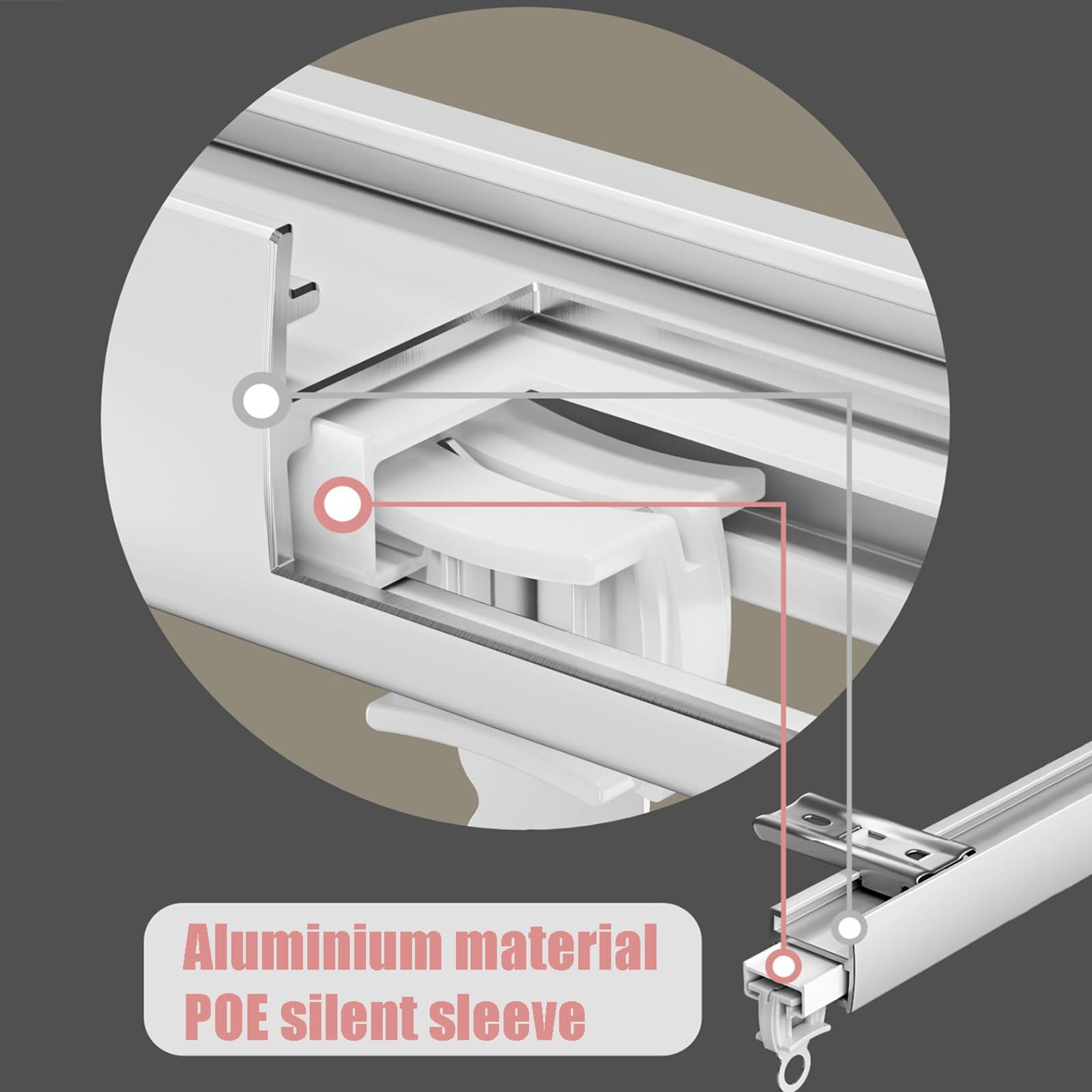 Tringle à rideaux silencieuse en aluminium de 1,80 m, système coulissant pour salon et chambre à coucher, comprend des rouleaux, parfait pour les cloisons de séparation et les rideaux élégants.