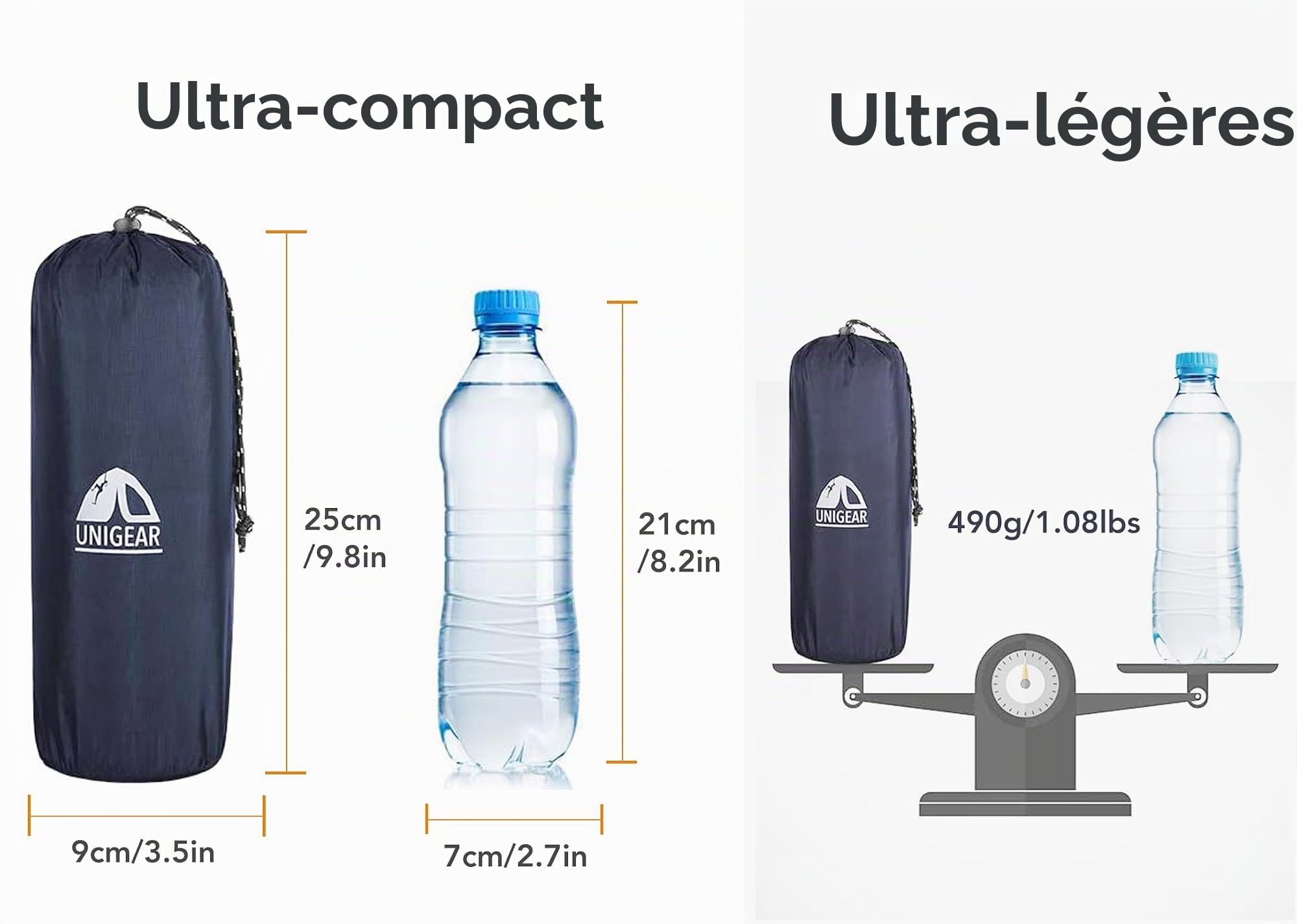 Unigear Matelas Camping Gonflable 1 Place Ultraléger Résistant à l'eau | Matelas autogonflant compact pour tente et sac de couchage, adapté au bivouac, voyage, plage et randonnée, rangement facile