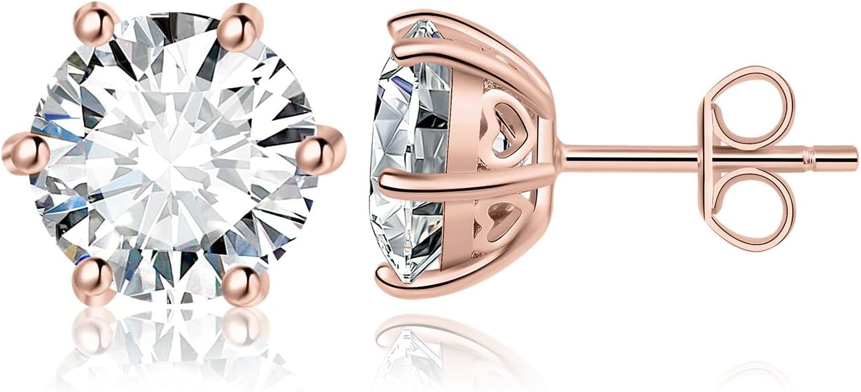 JewelryPalace Round Cut 4-9mm 0.6-6ct Moissanite Solitaire Stud Earrings for Women, 925 Sterling Silver 14k White Gold Plated Earrings for Her, Classic Simulated Diamond Earrings VVS D-F