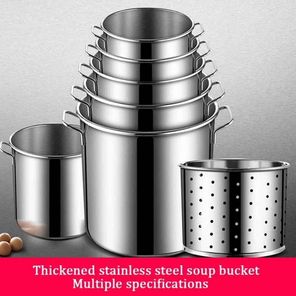 Olla Grande de Acero Inoxidable para Sopa, Resistente, con Tapa y Cesta de Acero Inoxidable para Tamales, cocinar al Vapor, hervir y freír, 50 L (33 L)